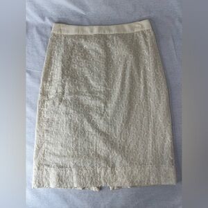J Crew White Cotton Pencil Skirt Embroidered